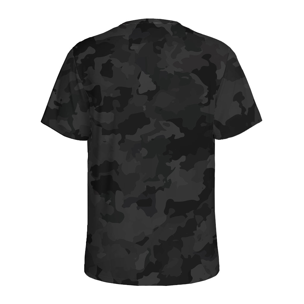 Black Camouflage Print Men's Sports T-Shirt