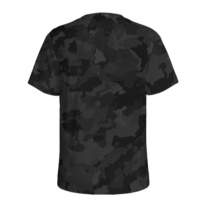 Black Camouflage Print Men's Sports T-Shirt