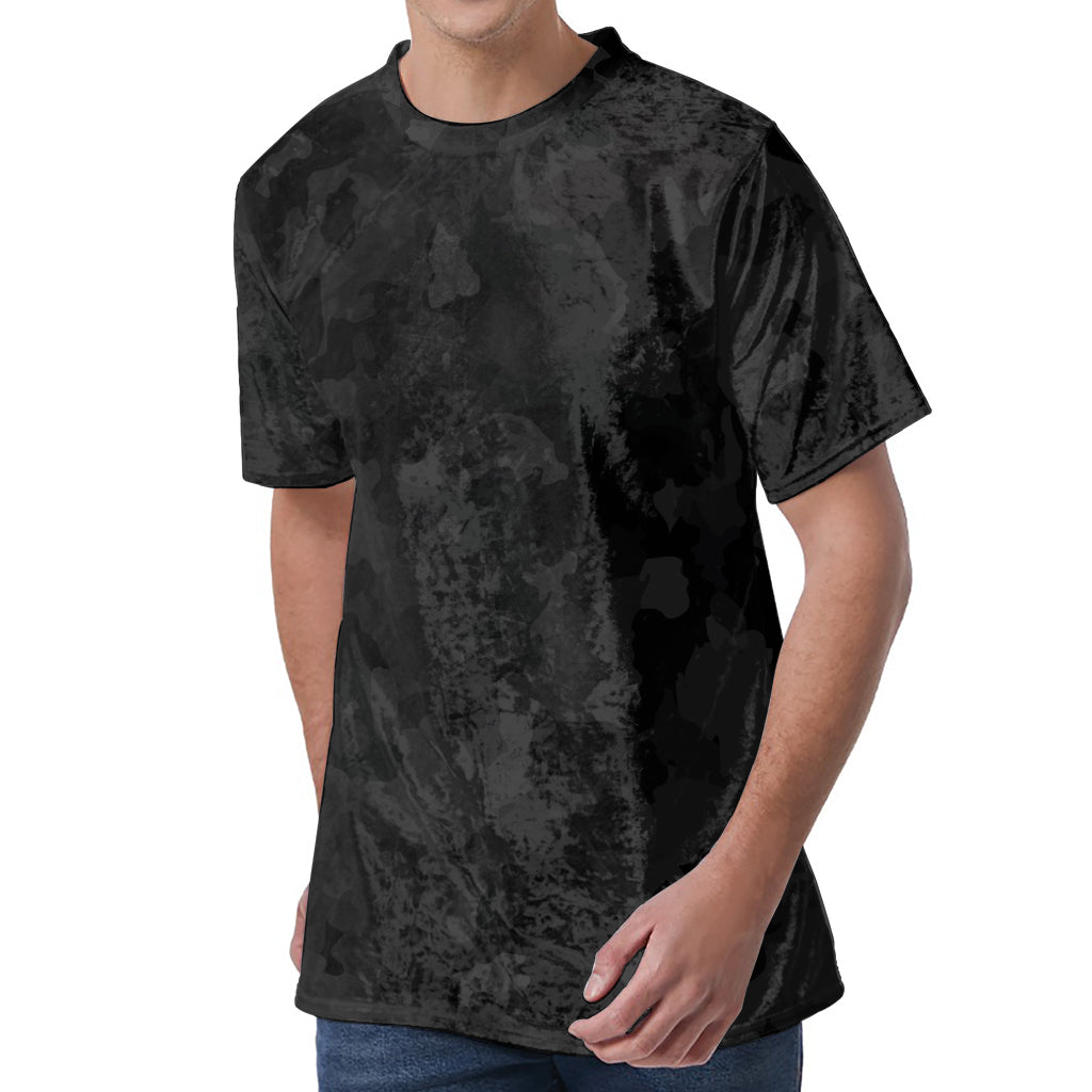 Black Camouflage Print Men's Velvet T-Shirt