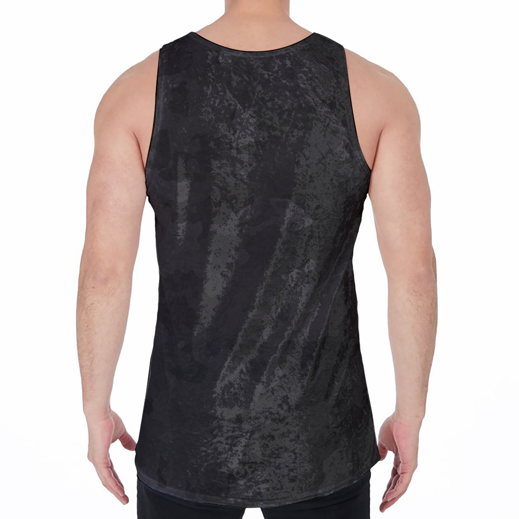 Black Camouflage Print Men's Velvet Tank Top