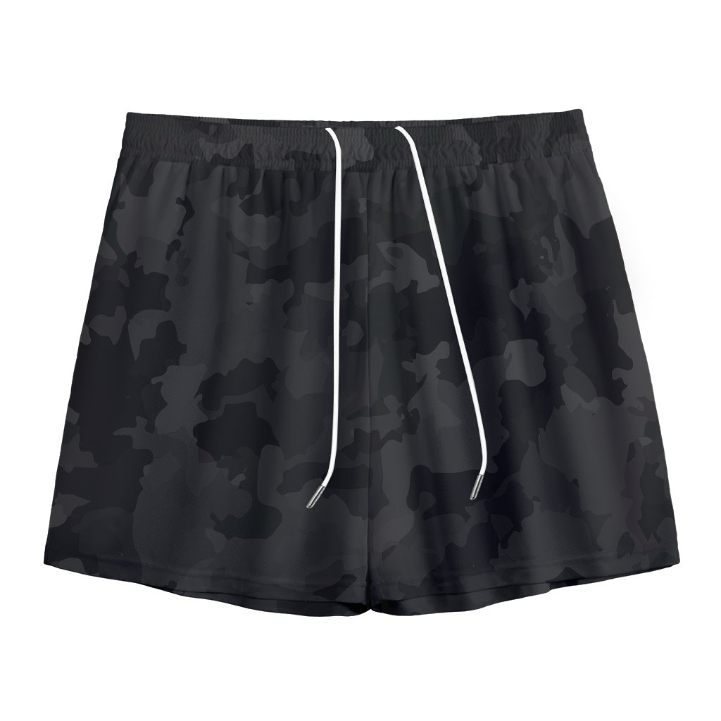 Black Camouflage Print Mesh Shorts