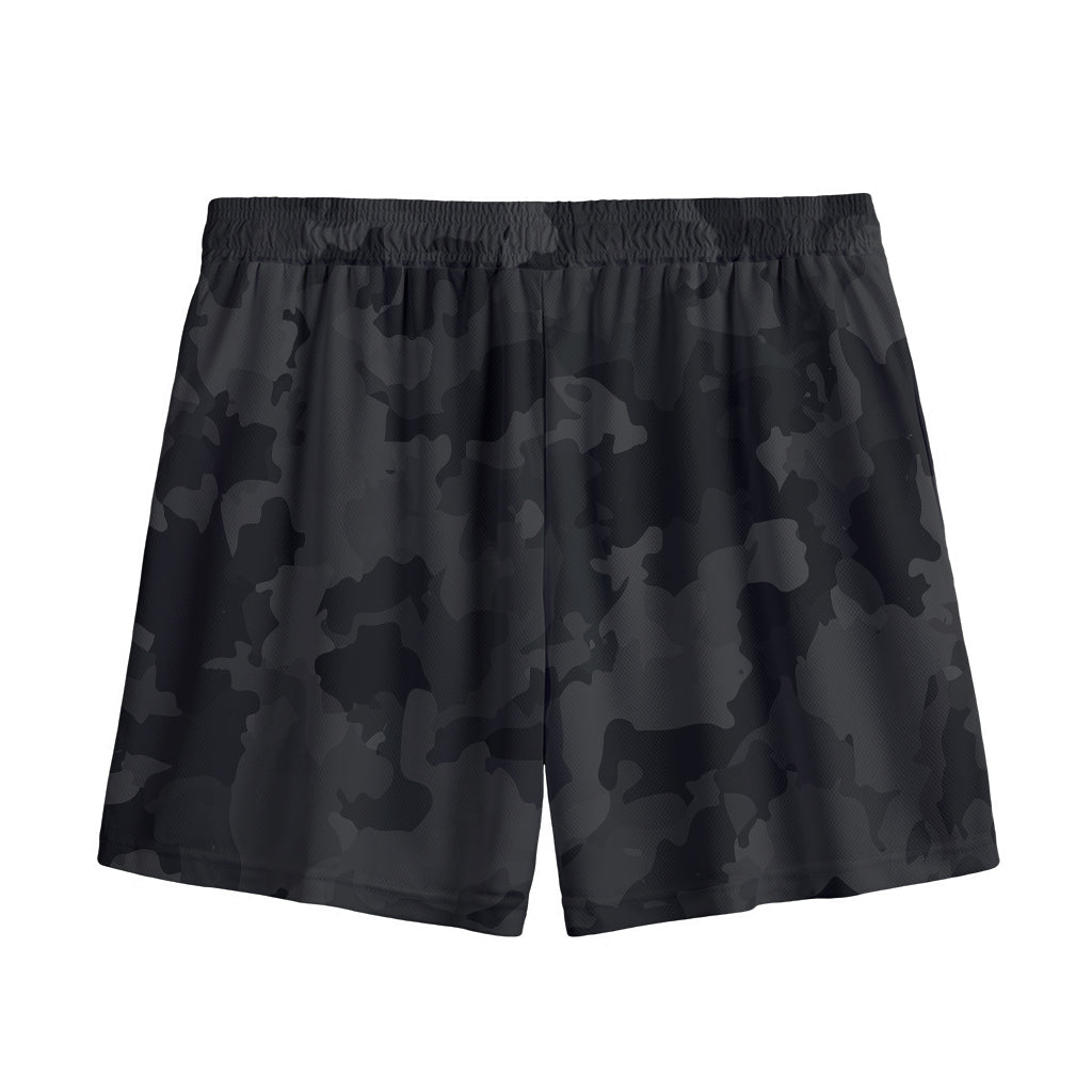 Black Camouflage Print Mesh Shorts