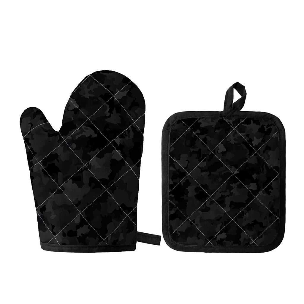Black Camouflage Print Oven Mitt And Pot Holder Set
