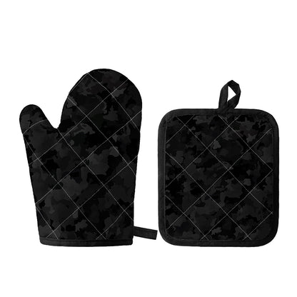Black Camouflage Print Oven Mitt And Pot Holder Set