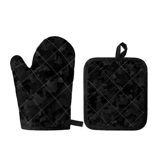 Black Camouflage Print Oven Mitt And Pot Holder Set