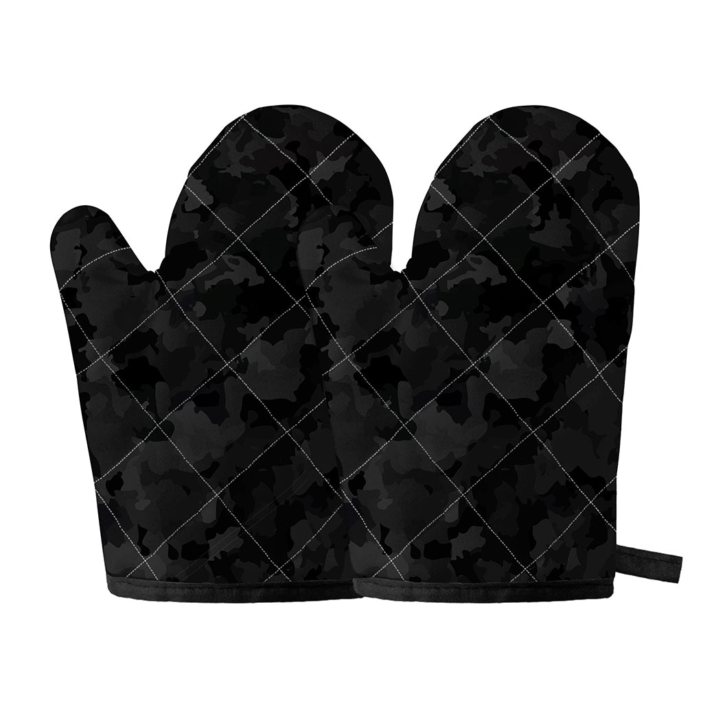 Black Camouflage Print Oven Mitts