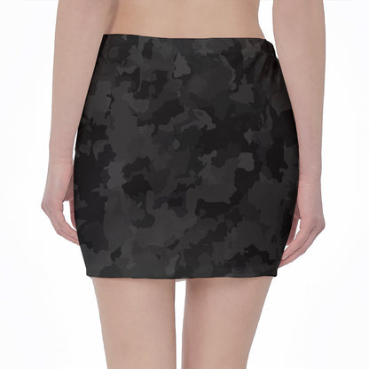 Black Camouflage Print Pencil Mini Skirt