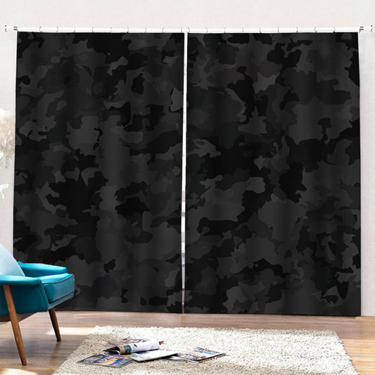 Black Camouflage Print Pencil Pleat Curtains