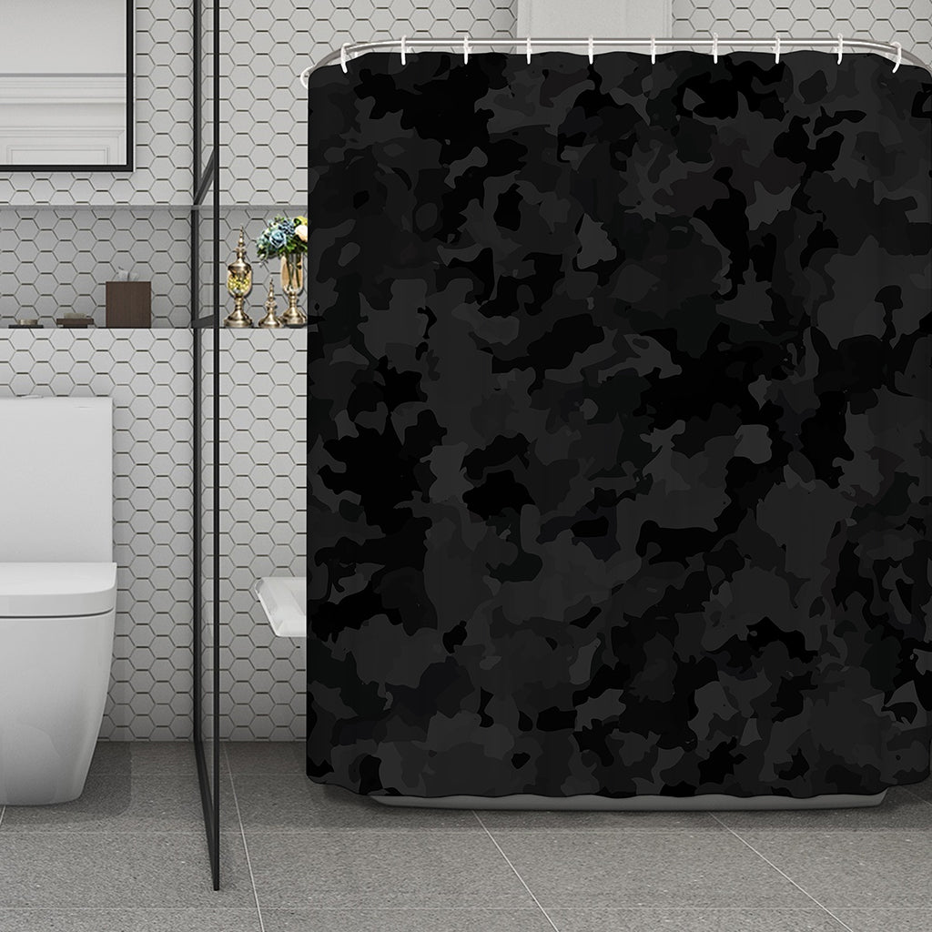 Black Camouflage Print Polyester Shower Curtain