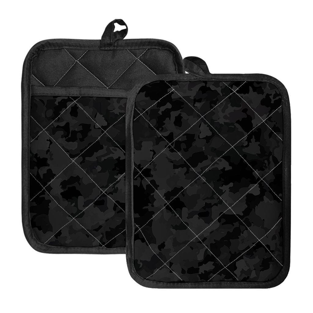 Black Camouflage Print Pot Holders With Pocket