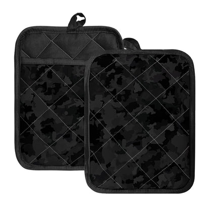 Black Camouflage Print Pot Holders With Pocket