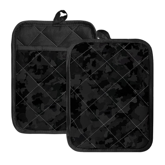 Black Camouflage Print Pot Holders With Pocket