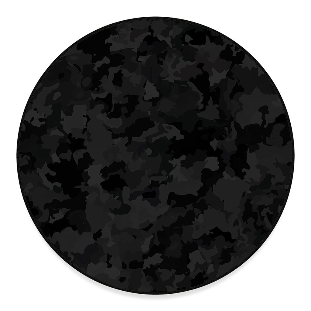 Black Camouflage Print Round Floor Mat