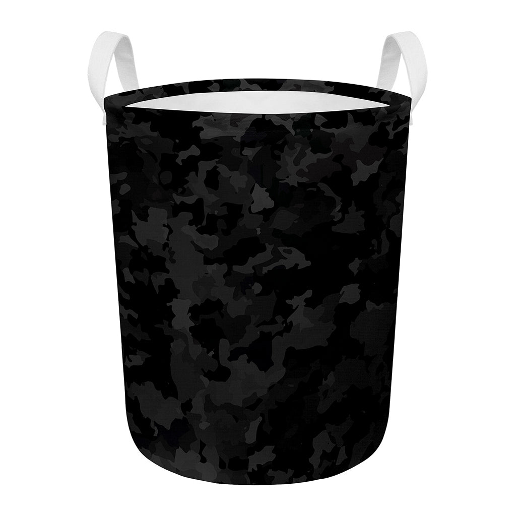 Black Camouflage Print Round Laundry Basket