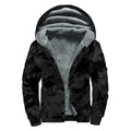 Black Camouflage Print Sherpa Lined Zip Up Hoodie