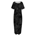 Black Camouflage Print Short Sleeve Long Nightdress