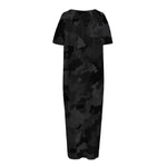 Black Camouflage Print Short Sleeve Long Nightdress