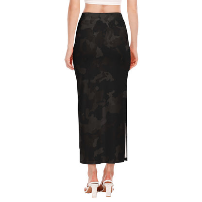 Black Camouflage Print Side Slit Maxi Skirt