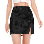 Black Camouflage Print Side Slit Mini Skirt
