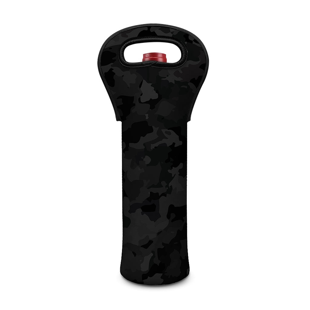 Black Camouflage Print Single Neoprene Wine Tote