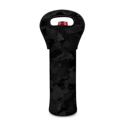 Black Camouflage Print Single Neoprene Wine Tote
