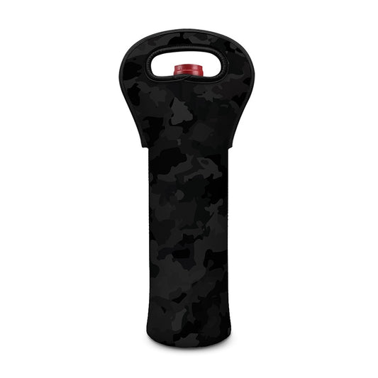 Black Camouflage Print Single Neoprene Wine Tote