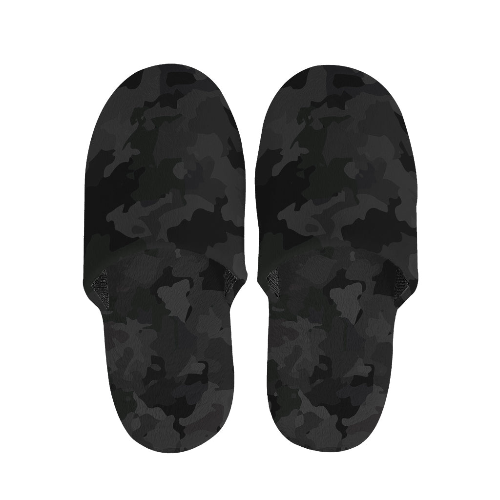 Black Camouflage Print Slippers