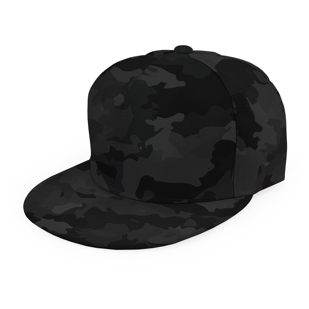 Black Camouflage Print Snapback Cap