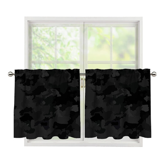 Black Camouflage Print Tier Curtains