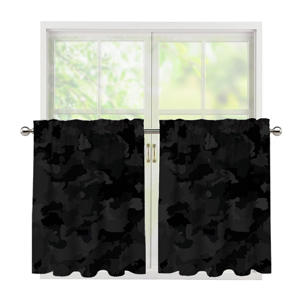 Black Camouflage Print Tier Curtains