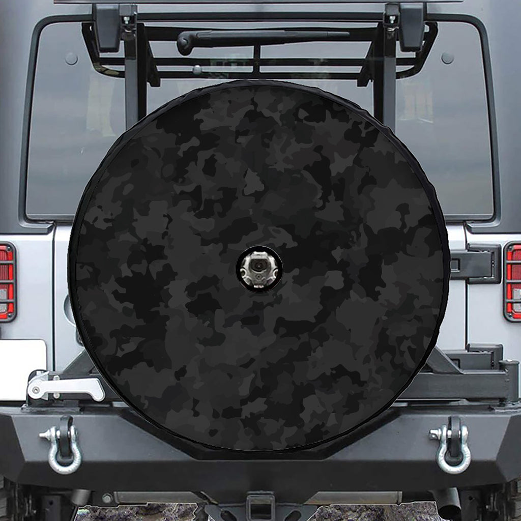 Black Camouflage Print Tire Cover With Camera Hole