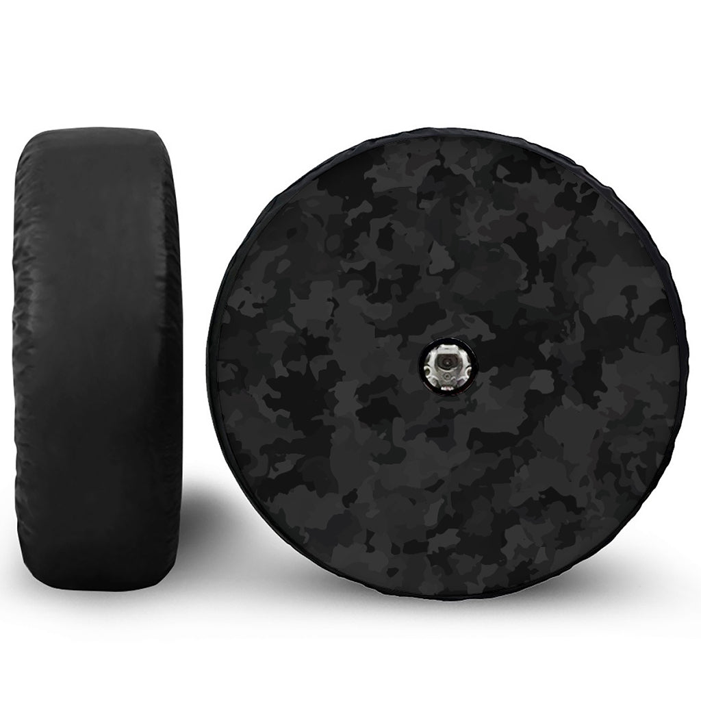 Black Camouflage Print Tire Cover With Camera Hole