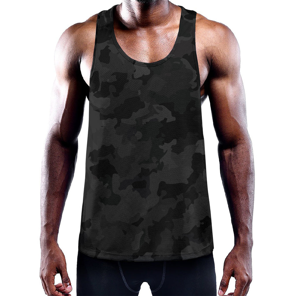 Black Camouflage Print Training Tank Top