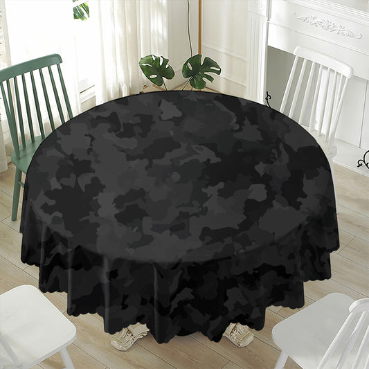Black Camouflage Print Waterproof Round Tablecloth