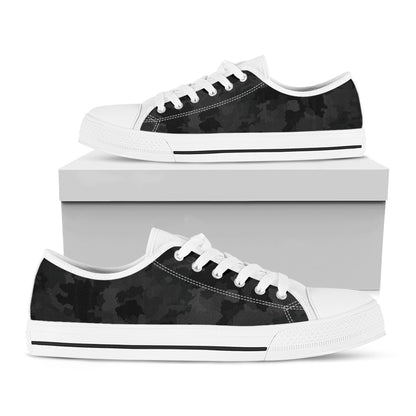 Black Camouflage Print White Low Top Sneakers
