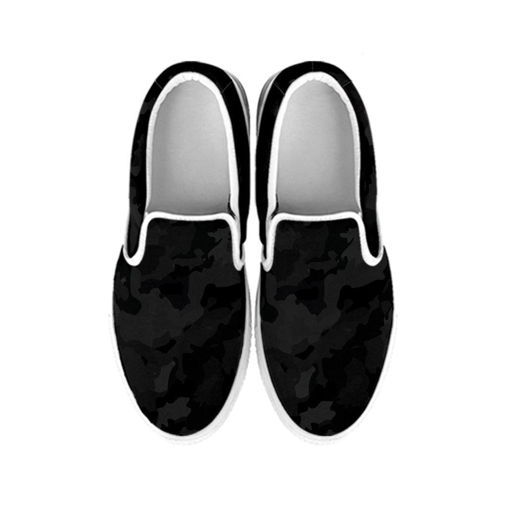Black Camouflage Print White Slip On Sneakers