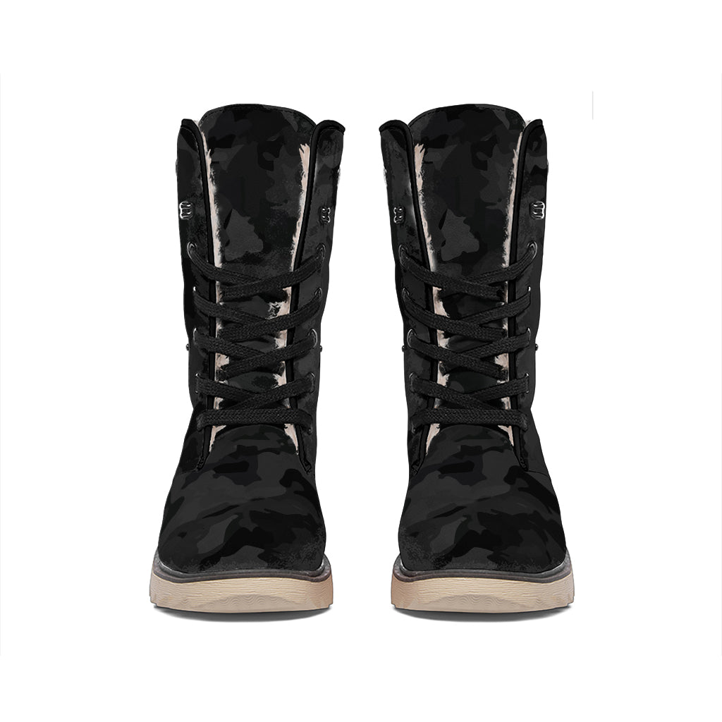 Black Camouflage Print Winter Boots