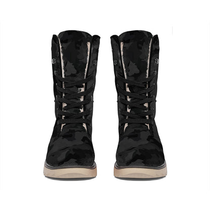 Black Camouflage Print Winter Boots