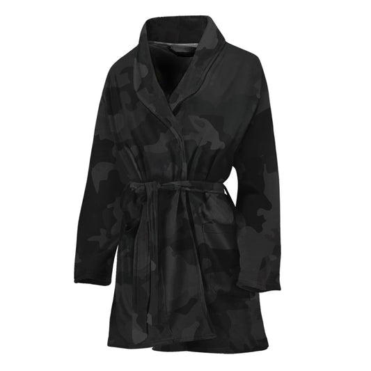 Black Camouflage Print Women's Bathrobe