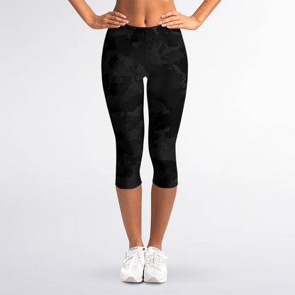 Black Camouflage Print Women's Capri Leggings