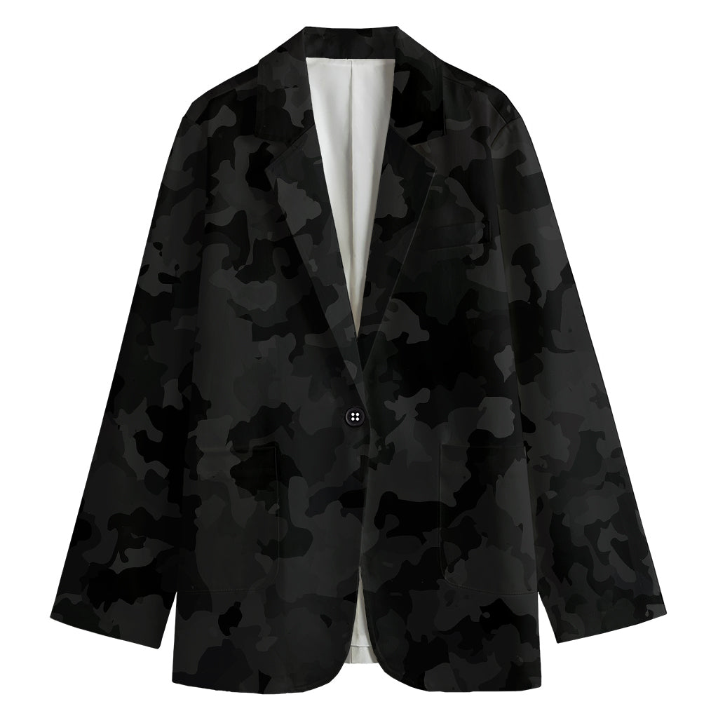 Black Camouflage Print Women's Cotton Blazer