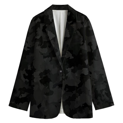 Black Camouflage Print Women's Cotton Blazer