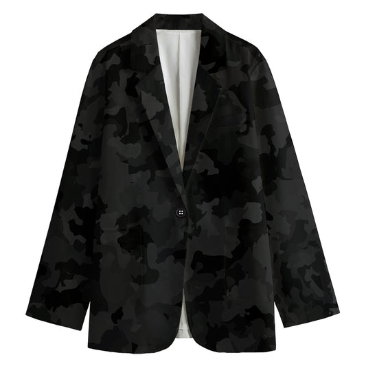 Black Camouflage Print Women's Cotton Blazer