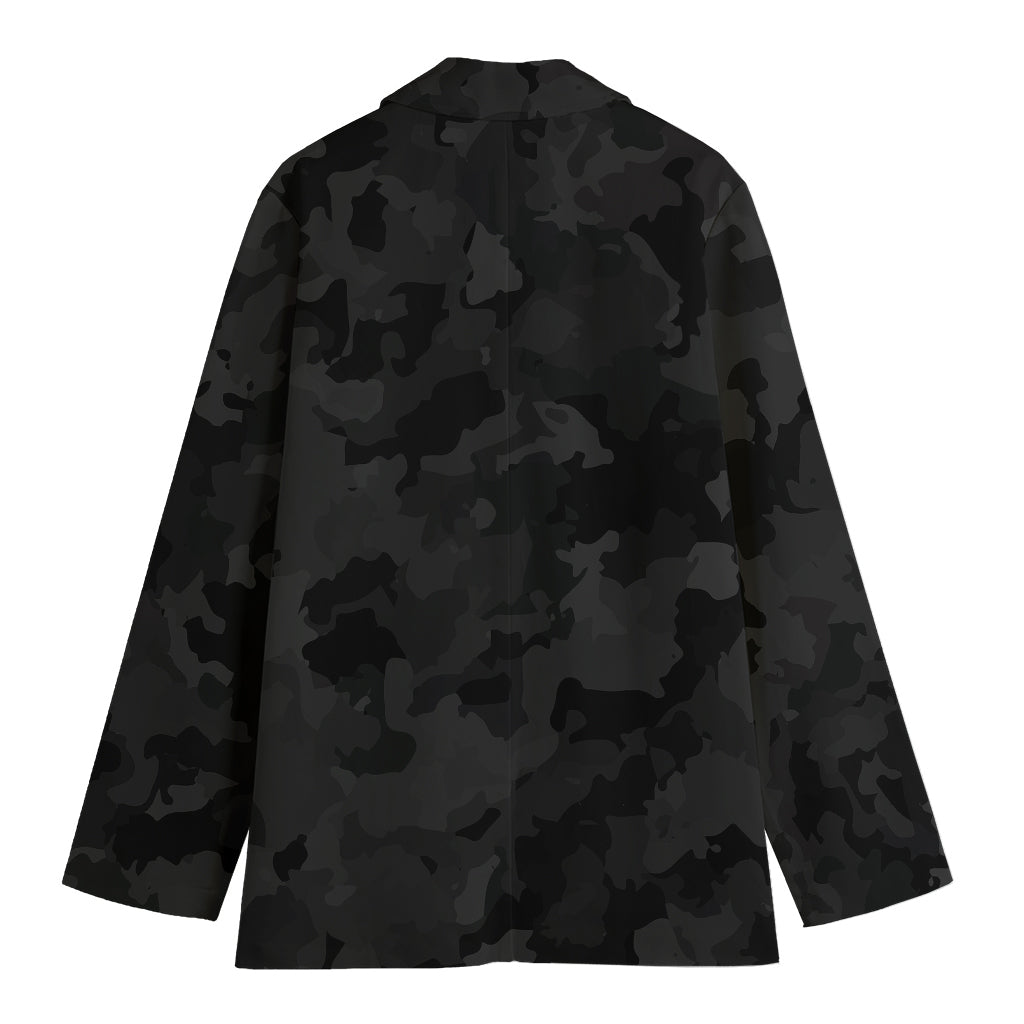 Black Camouflage Print Women's Cotton Blazer