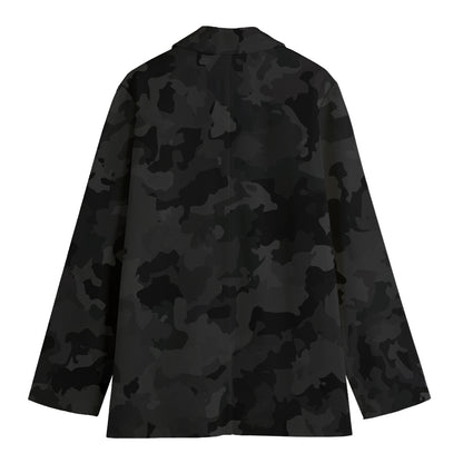 Black Camouflage Print Women's Cotton Blazer