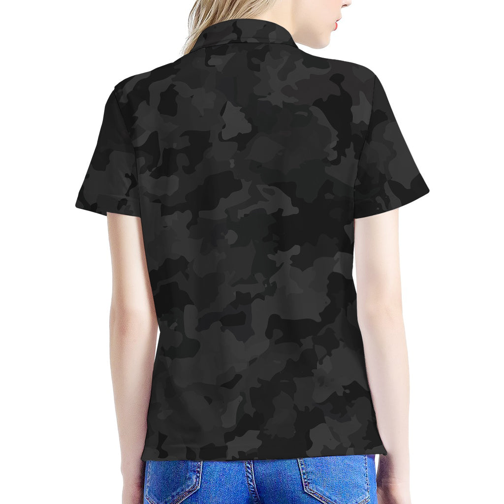 Black Camouflage Print Women's Polo Shirt