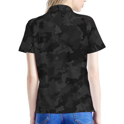 Black Camouflage Print Women's Polo Shirt