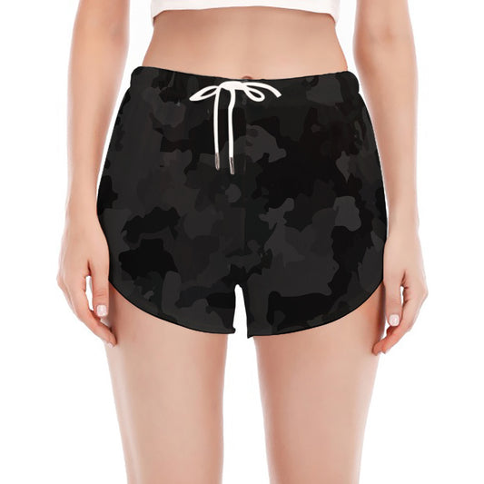 Black Camouflage Print Women's Split Running Shorts