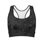 Black Camouflage Print Women's Sports Bra