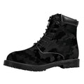 Black Camouflage Print Padded Collar Lace Up Boots